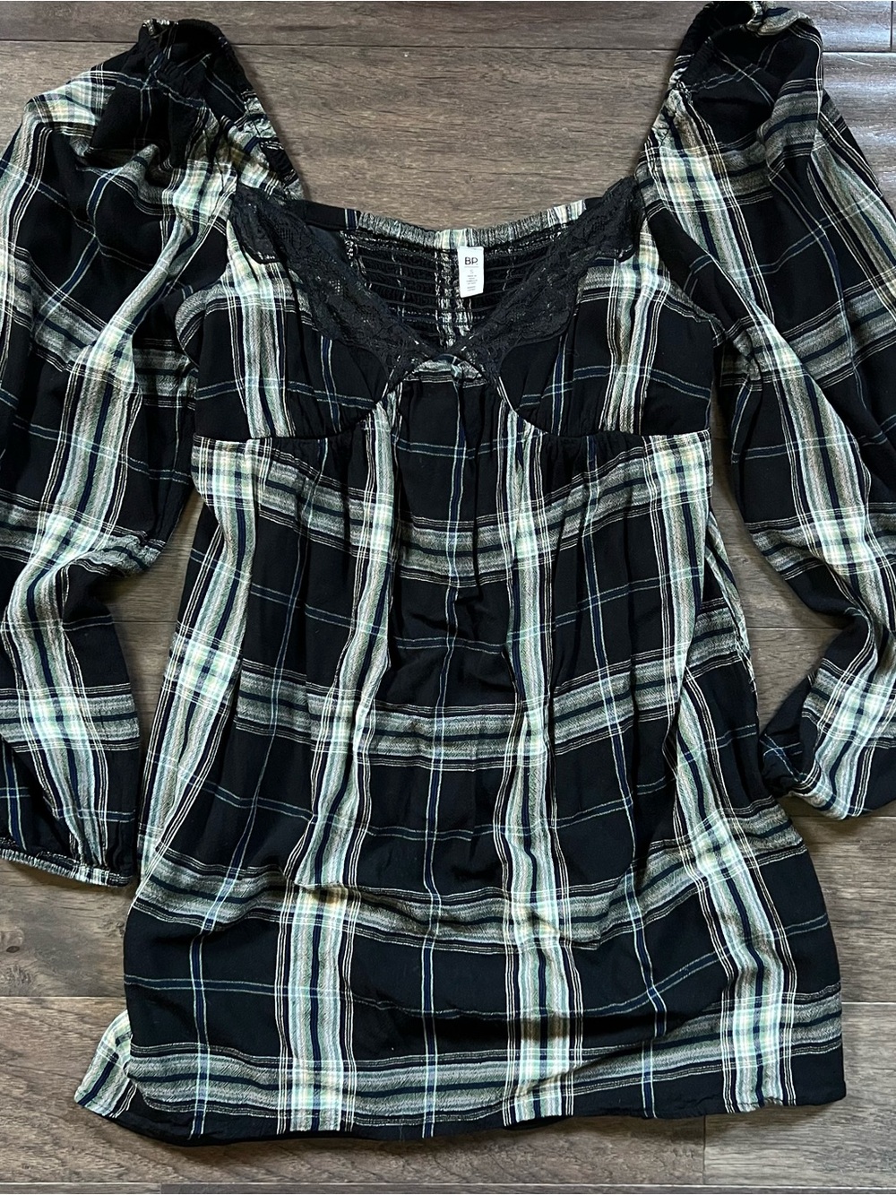 BP Brass Plum Plaid Long Sleeve Babydoll Dress